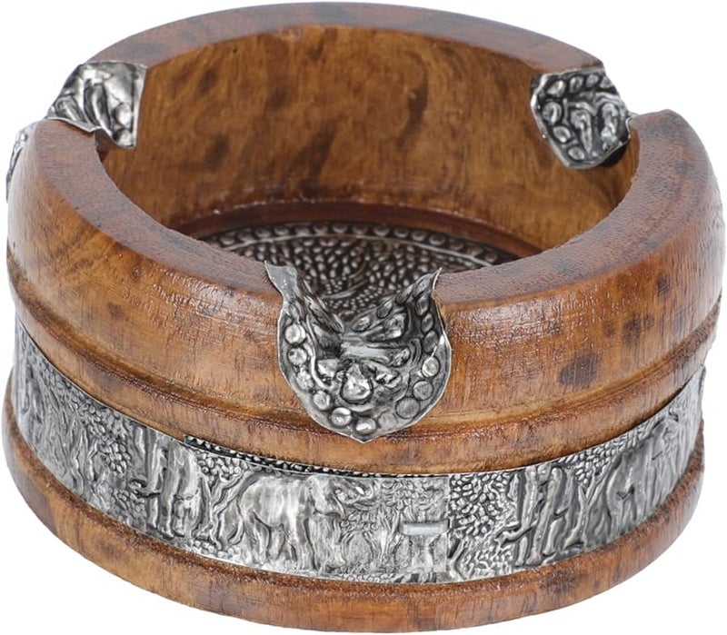 صينية رماد فيل من خشب المانجو العتيق، قطعة ديكور فريدة للمنزل والمكتب لحمل السخام - Image 1